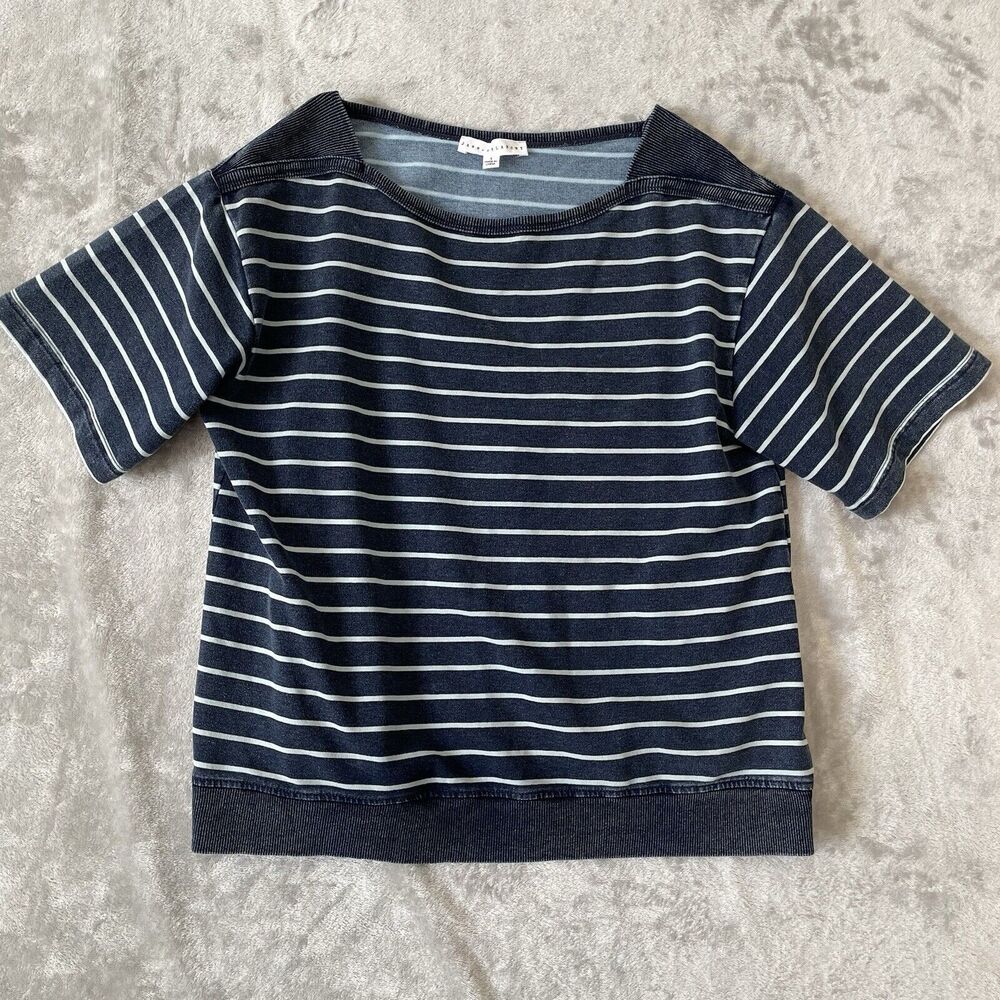 Jane & Delancey Top Women's Small Navy Blue Striped Boat Neck Blouse Shirt Nauti